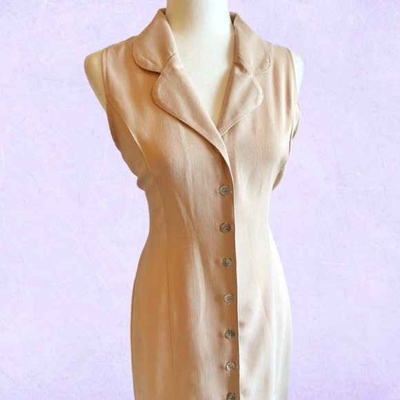 90's nude sleeveless button down dress - Picture 2 of 14